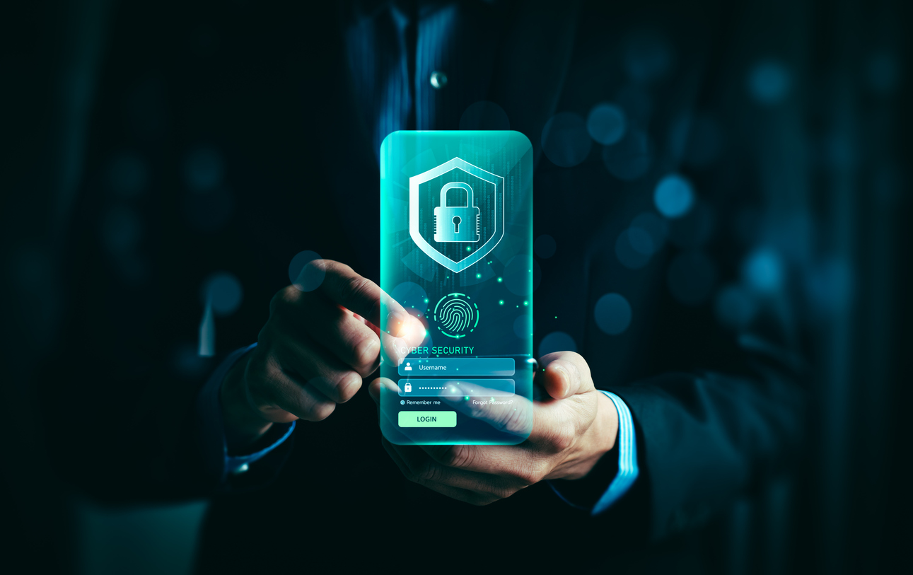 Digital shield and padlock illustrating secure access on a smartphone